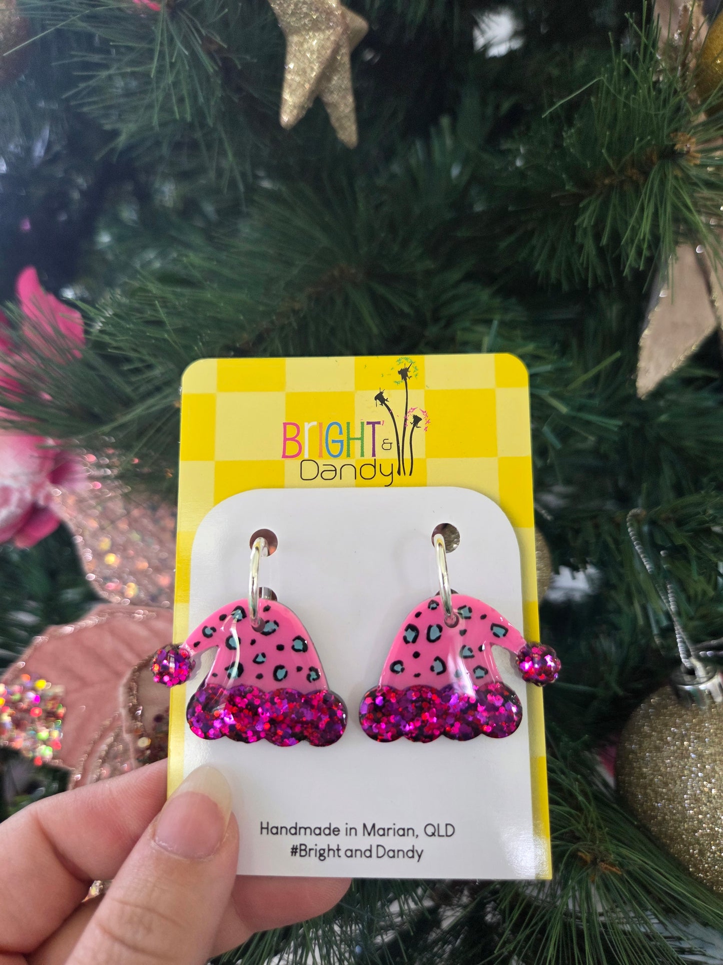 Large Santa Hat Hoop - Pink Leopard