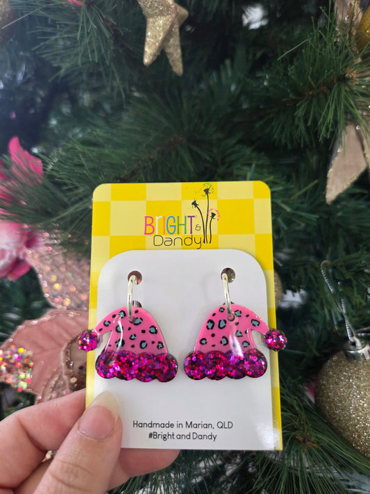 Large Santa Hat Hoop - Pink Leopard