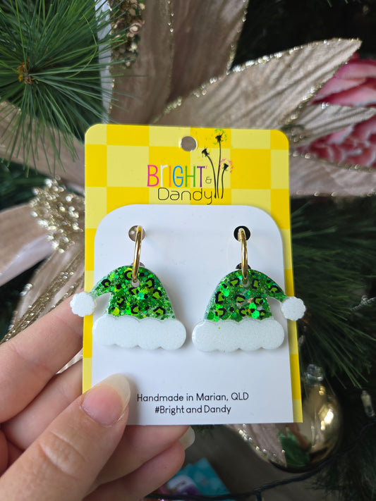 Large Santa Hat Hoop - Green Leopard